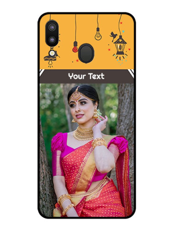 Custom Galaxy M20 Custom Glass Mobile Case - with Family Picture and Icons 