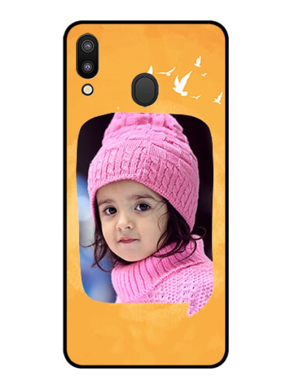 Custom Galaxy M20 Personalized Glass Phone Case - Water Color Design with Bird Icons