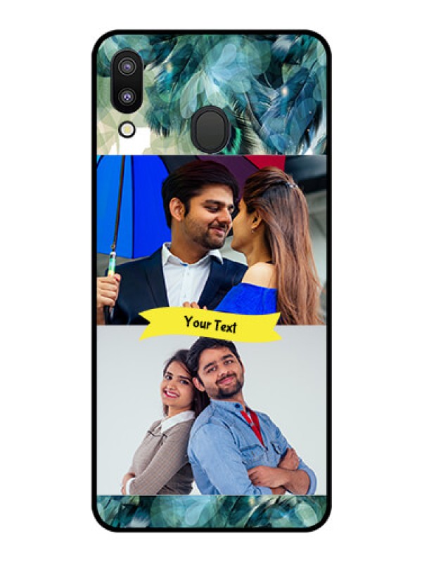 Custom Galaxy M20 Personalized Glass Phone Case - Image with Boho Peacock Feather Design