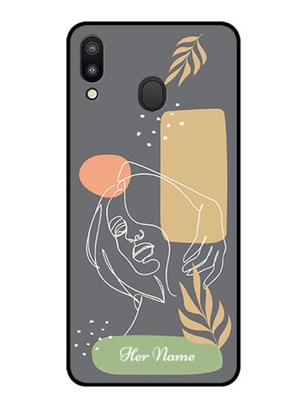 Custom Galaxy M20 Custom Glass Phone Case - Gazing Woman line art Design