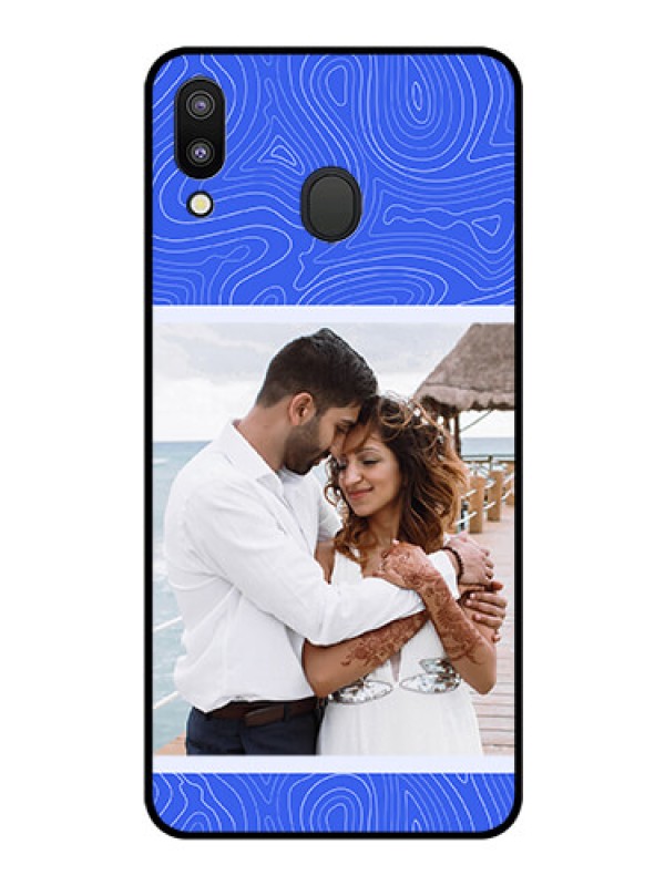 Custom Galaxy M20 Custom Glass Mobile Case - Curved line art with blue and white Design