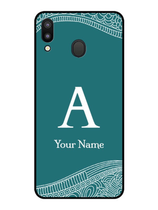 Custom Galaxy M20 Personalized Glass Phone Case - line art pattern with custom name Design