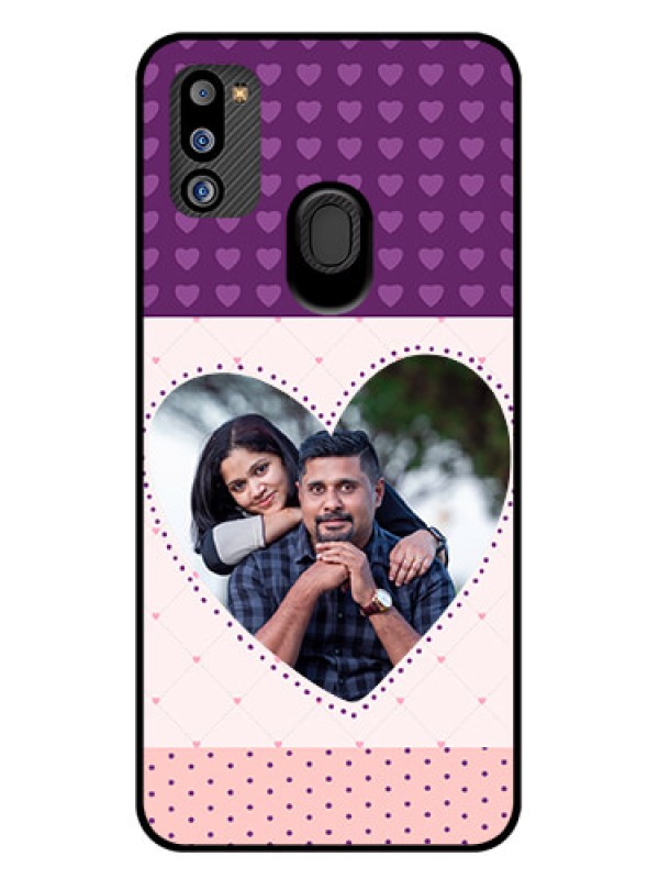 Custom Galaxy M21 2021 Edition Custom Glass Phone Case - Violet Love Dots Design