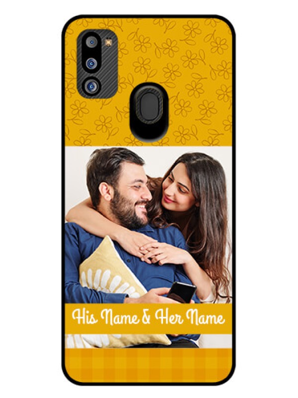 Custom Galaxy M21 2021 Edition Custom Glass Mobile Case - Yellow Floral Design