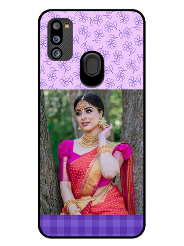 Custom Galaxy M21 2021 Edition Custom Glass Phone Case - Purple Floral Design