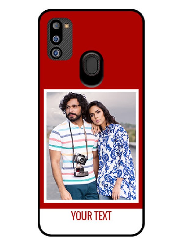 Custom Galaxy M21 2021 Edition Personalized Glass Phone Case - Simple Red Color Design