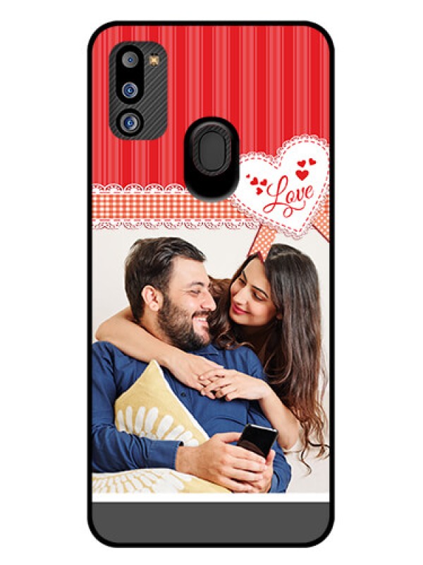 Custom Galaxy M21 2021 Edition Custom Glass Mobile Case - Red Love Pattern Design