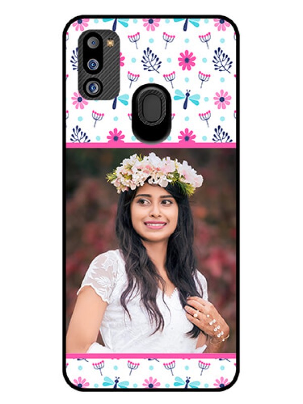 Custom Galaxy M21 2021 Edition Photo Printing on Glass Case - Colorful Flower Design