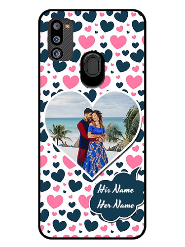 Custom Galaxy M21 2021 Edition Custom Glass Phone Case - Pink & Blue Heart Design