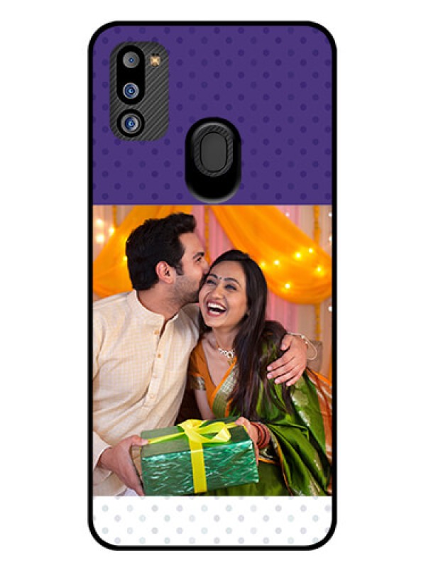 Custom Galaxy M21 2021 Edition Personalized Glass Phone Case - Violet Pattern Design