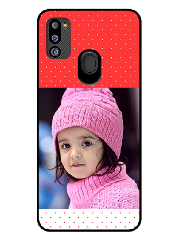 Custom Galaxy M21 2021 Edition Photo Printing on Glass Case - Red Pattern Design