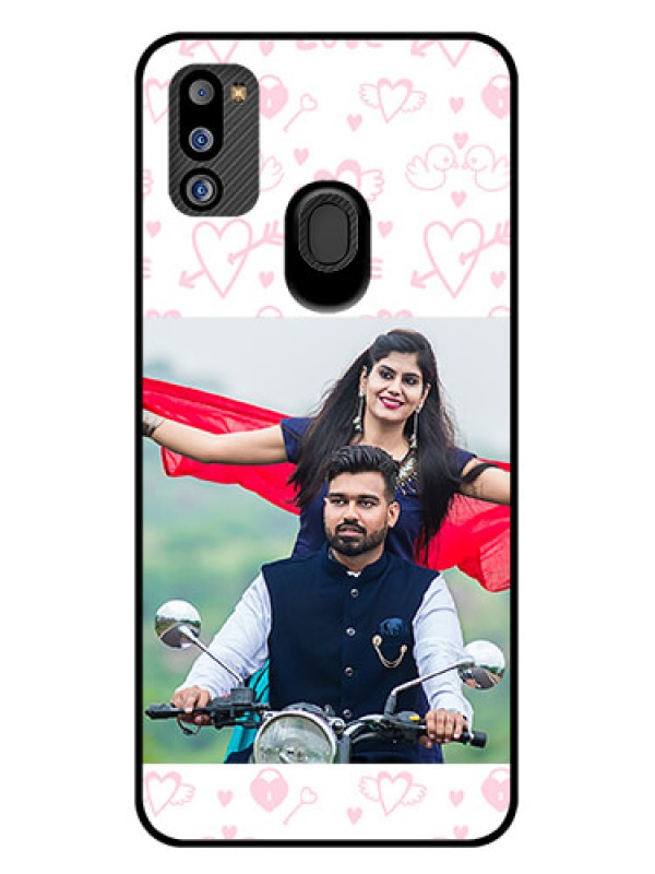 Custom Galaxy M21 2021 Edition Custom Glass Mobile Case - Pink Flying Heart Design