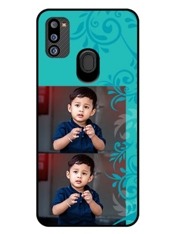 Custom Galaxy M21 2021 Edition Personalized Glass Phone Case - with Photo and Green Floral Design 