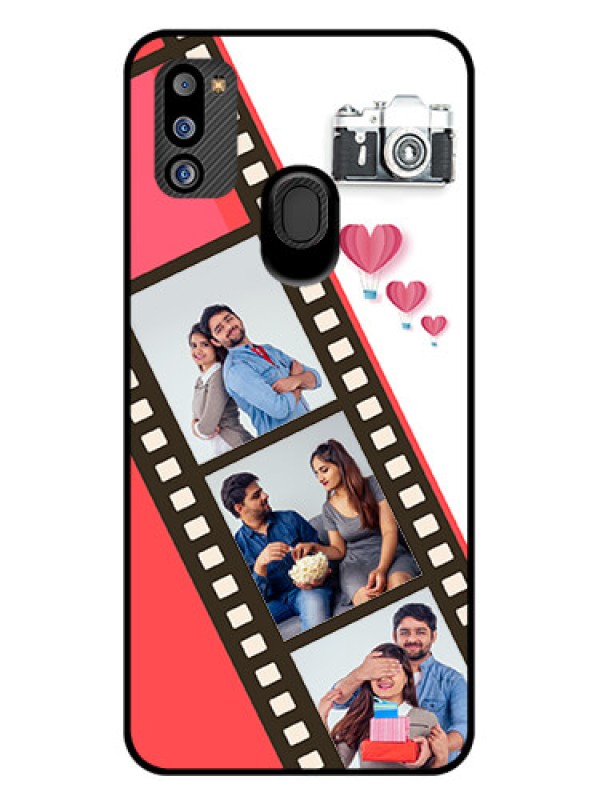 Custom Galaxy M21 2021 Edition Personalized Glass Phone Case - 3 Image Holder with Film Reel