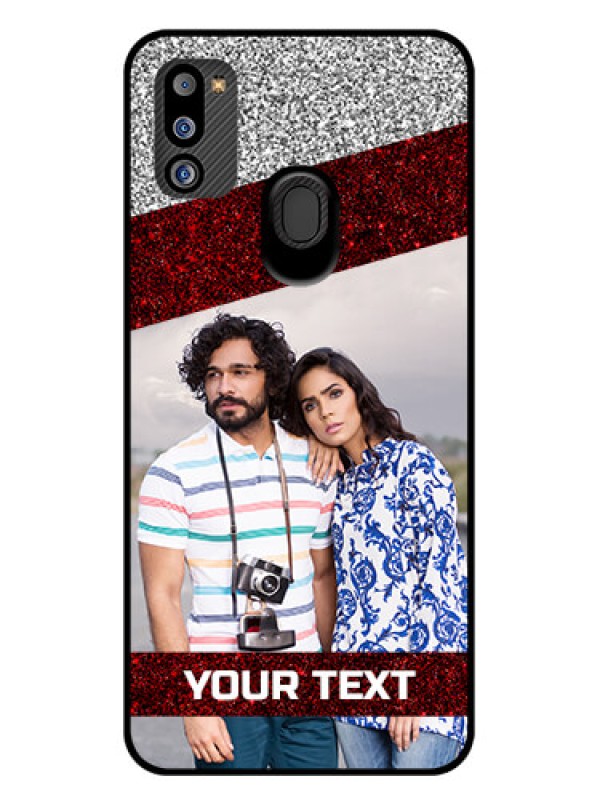 Custom Galaxy M21 2021 Edition Personalized Glass Phone Case - Image Holder with Glitter Strip Design