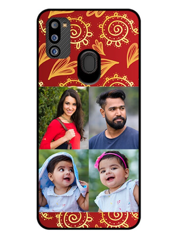 Custom Galaxy M21 2021 Edition Photo Printing on Glass Case - 4 Image Traditional Design