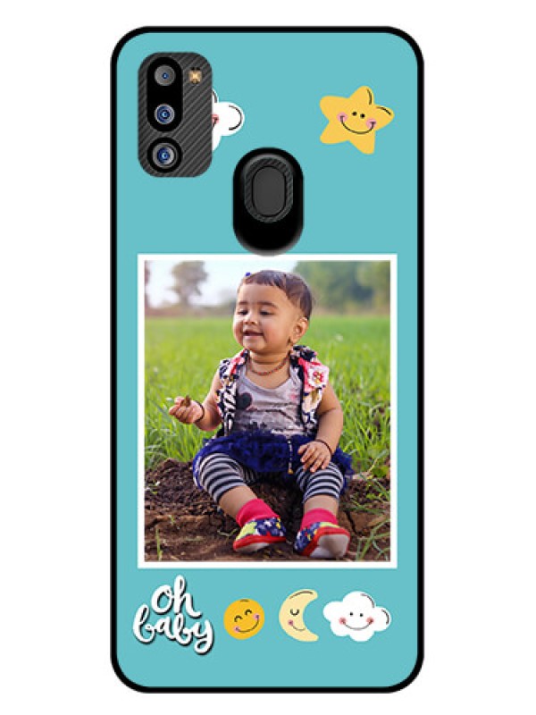 Custom Galaxy M21 2021 Edition Personalized Glass Phone Case - Smiley Kids Stars Design