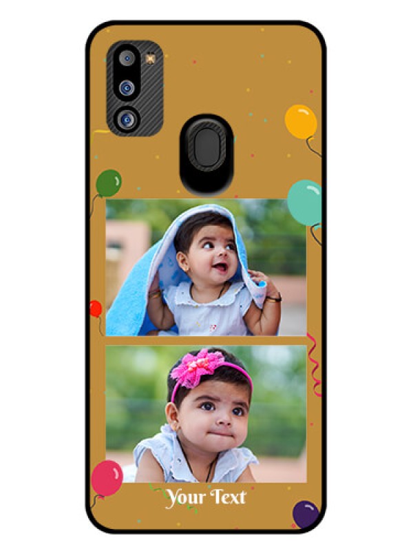 Custom Galaxy M21 2021 Edition Personalized Glass Phone Case - Image Holder with Birthday Celebrations Design