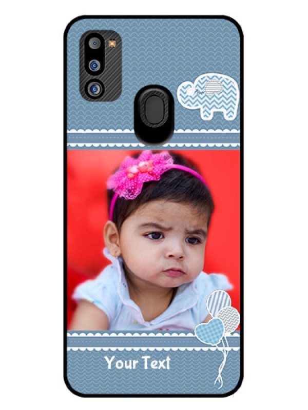 Custom Galaxy M21 2021 Edition Photo Printing on Glass Case - with Kids Pattern Design