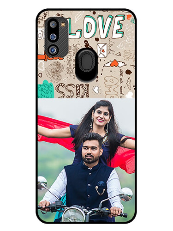 Custom Galaxy M21 2021 Edition Custom Glass Phone Case - Love Doodle Pattern 