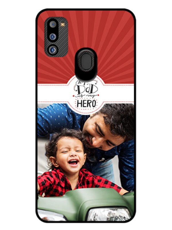 Custom Galaxy M21 2021 Edition Photo Printing on Glass Case - My Dad Hero Design