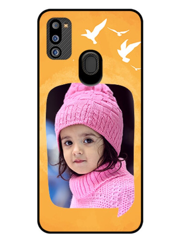 Custom Galaxy M21 2021 Edition Personalized Glass Phone Case - Water Color Design with Bird Icons