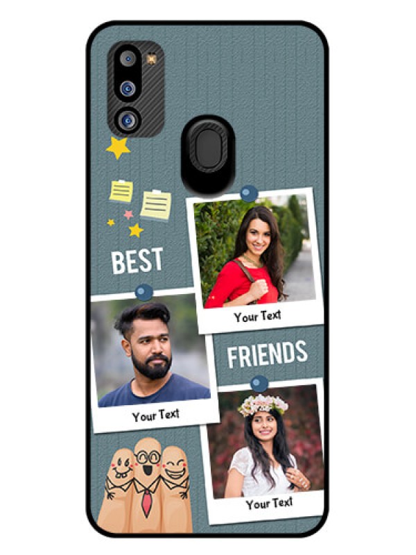 Custom Galaxy M21 2021 Edition Personalized Glass Phone Case - Sticky Frames and Friendship Design