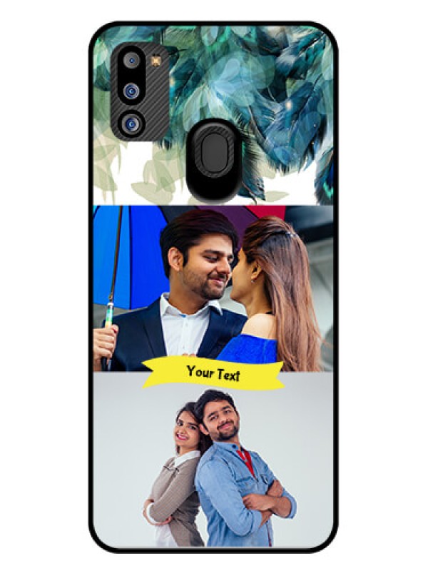 Custom Galaxy M21 2021 Edition Personalized Glass Phone Case - Image with Boho Peacock Feather Design