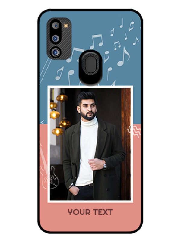 Custom Galaxy M21 2021 Edition Photo Printing on Glass Case - with Color Musical Note Design