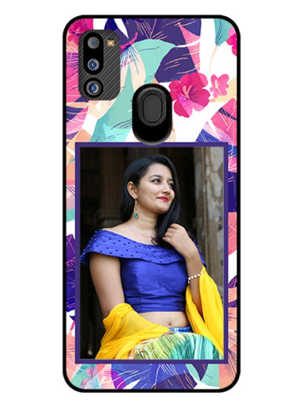 Custom Galaxy M21 2021 Edition Custom Glass Mobile Case - Abstract Floral Design