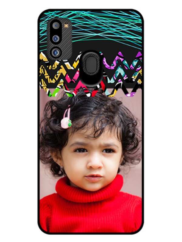 Custom Galaxy M21 2021 Edition Personalized Glass Phone Case - Neon Abstract Design
