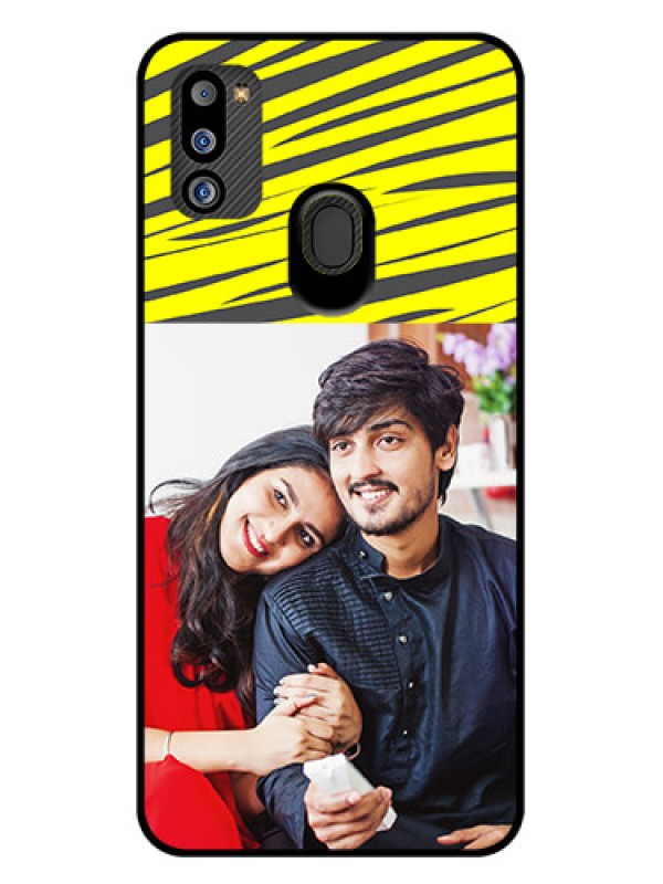 Custom Galaxy M21 2021 Edition Photo Printing on Glass Case - Yellow Abstract Design
