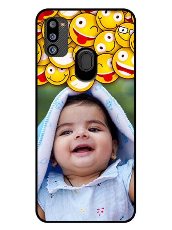 Custom Galaxy M21 2021 Edition Custom Glass Mobile Case - with Smiley Emoji Design
