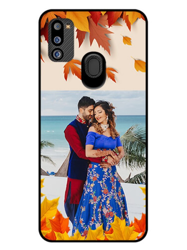 Custom Galaxy M21 2021 Edition Photo Printing on Glass Case - Autumn Maple Leaves Design