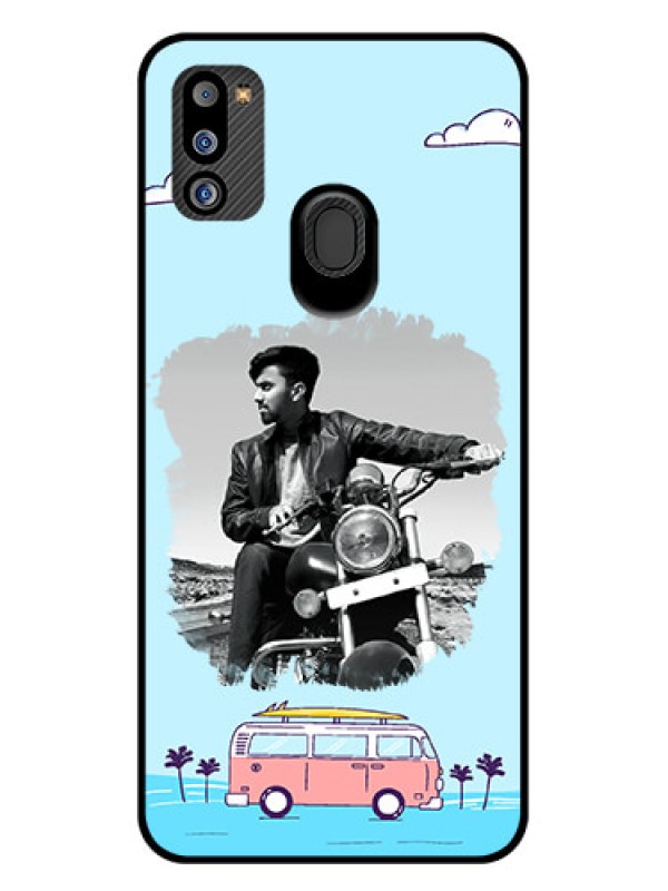 Custom Galaxy M21 2021 Edition Photo Printing on Glass Case - Travel & Adventure Design