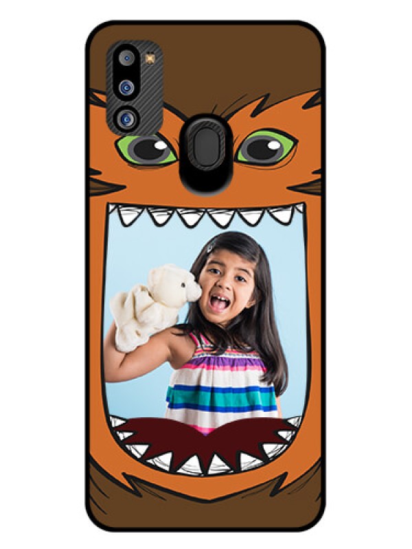 Custom Galaxy M21 2021 Edition Photo Printing on Glass Case - Owl Monster Back Case Design