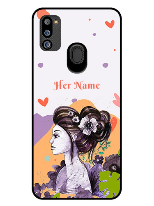 Custom Galaxy M21 2021 Personalized Glass Phone Case - Woman And Nature Design