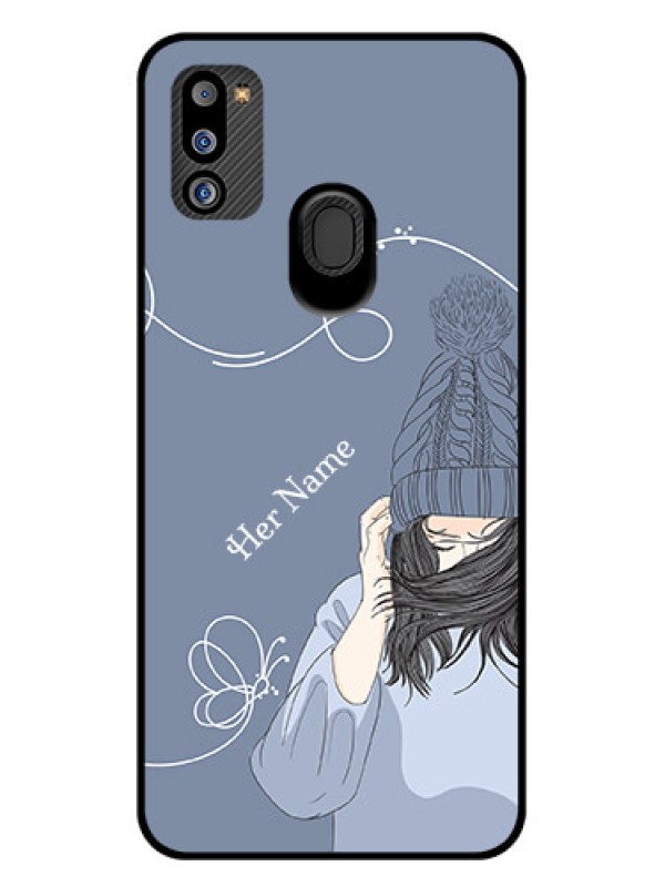 Custom Galaxy M21 2021 Custom Glass Mobile Case - Girl in winter outfit Design