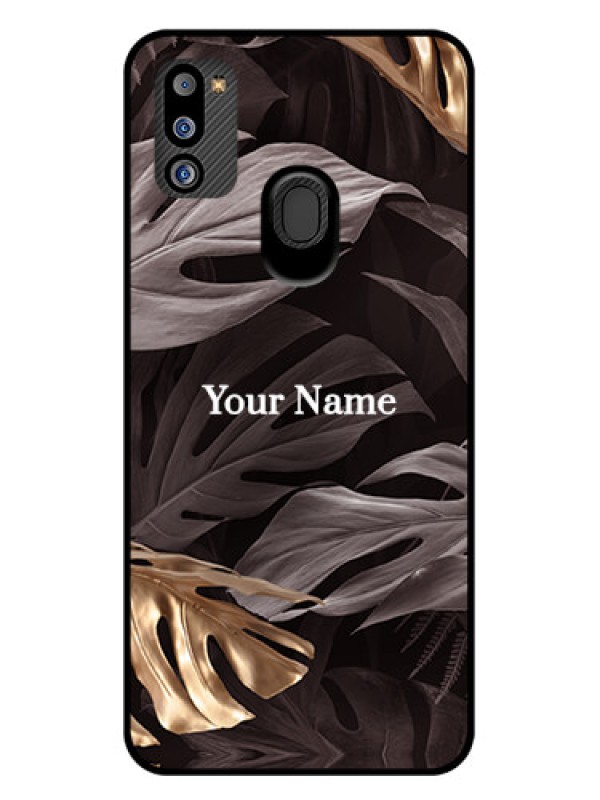 Custom Galaxy M21 2021 Personalised Glass Phone Case - Wild Leaves digital paint Design