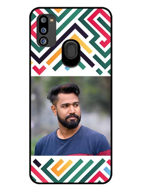 Custom Galaxy M21 2021 Personalized Glass Phone Case - Colorful Maze Pattern Design