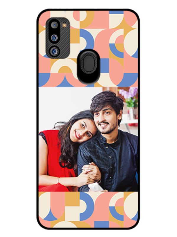 Custom Galaxy M21 2021 Photo Printing on Glass Case - Semi-circle Maze Pattern Design
