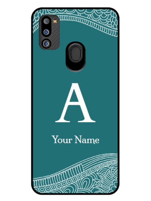 Custom Galaxy M21 2021 Personalized Glass Phone Case - line art pattern with custom name Design