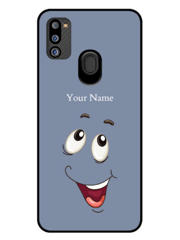 Custom Galaxy M21 2021 Photo Printing on Glass Case - Laughing Cartoon Face Design