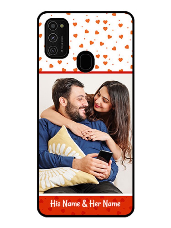 Custom Galaxy M21 Custom Glass Phone Case  - Orange Love Symbol Design