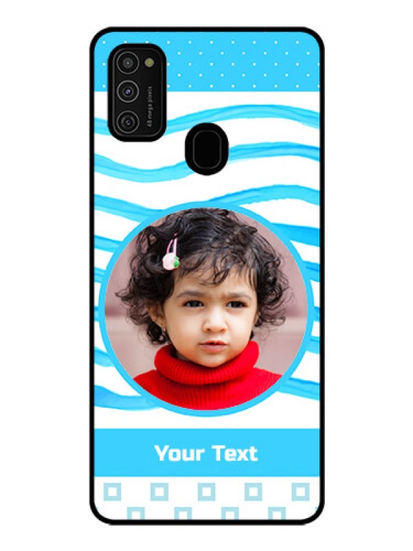 Custom Galaxy M21 Custom Glass Phone Case  - Simple Blue Case Design