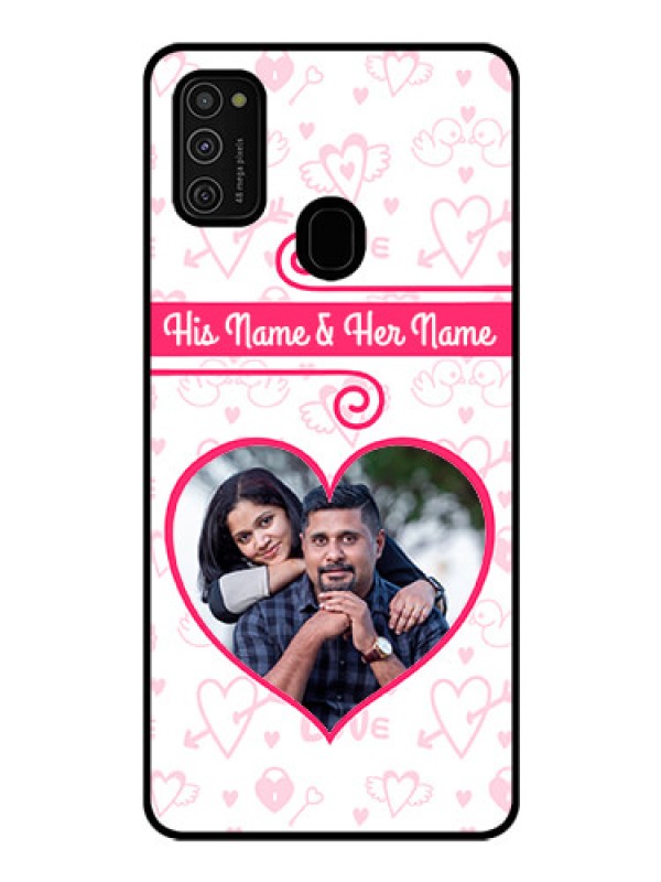 Custom Galaxy M21 Personalized Glass Phone Case  - Heart Shape Love Design