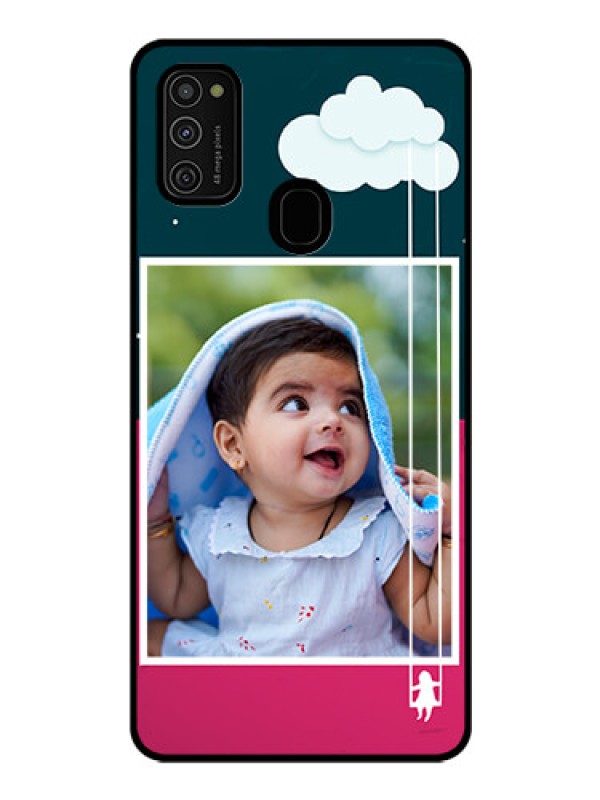 Custom Galaxy M21 Custom Glass Phone Case  - Cute Girl with Cloud Design