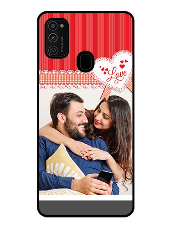 Custom Galaxy M21 Custom Glass Mobile Case  - Red Love Pattern Design