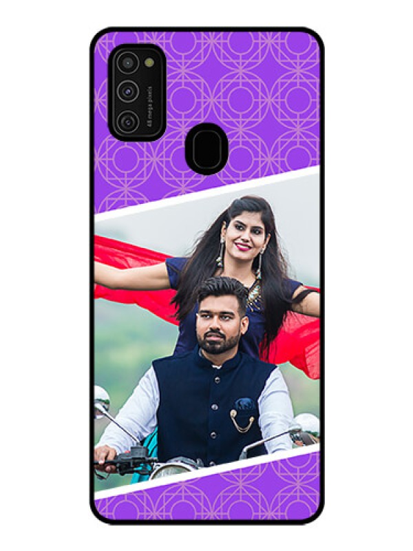 Custom Galaxy M21 Custom Glass Phone Case  - Violet Pattern Design