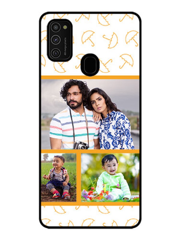 Custom Galaxy M21 Custom Glass Mobile Case  - Yellow Pattern Design